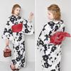 Fuuka 5L Yukata with Heko Obi Large Black and White in [Fuuka] Women's 2-piece Set, Size, Camellia, (Heko Obi/Made Japan/Red) X3604-5LB115