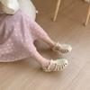 Green Fashion Casual Anti-Slip Flat Bottom Jelly Shoes Women Summer Student Retro Fairy Style Hollow Woven