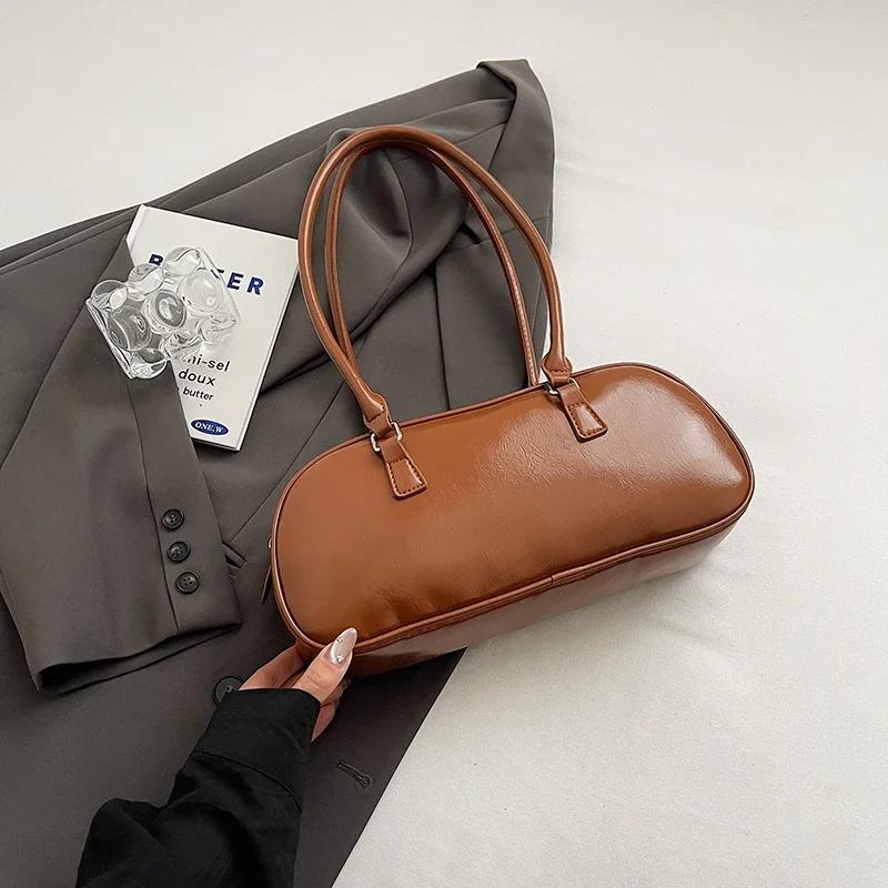 Fashion handbag with a bow for women simple underarm bag of solid color large capacity pillow bag