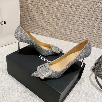 Fashion Ladies 2024 Summer New Sexy Pointed Luxury Rhinestone Brand Design Women's Shoes Elegant Banquet Party Dress Women's High Heels