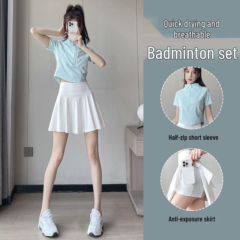 Women's Quick-Dry Sports Set: Summer Tennis Skirt & Short Sleeve Top for Running, Badminton, Yoga, and Fitness
