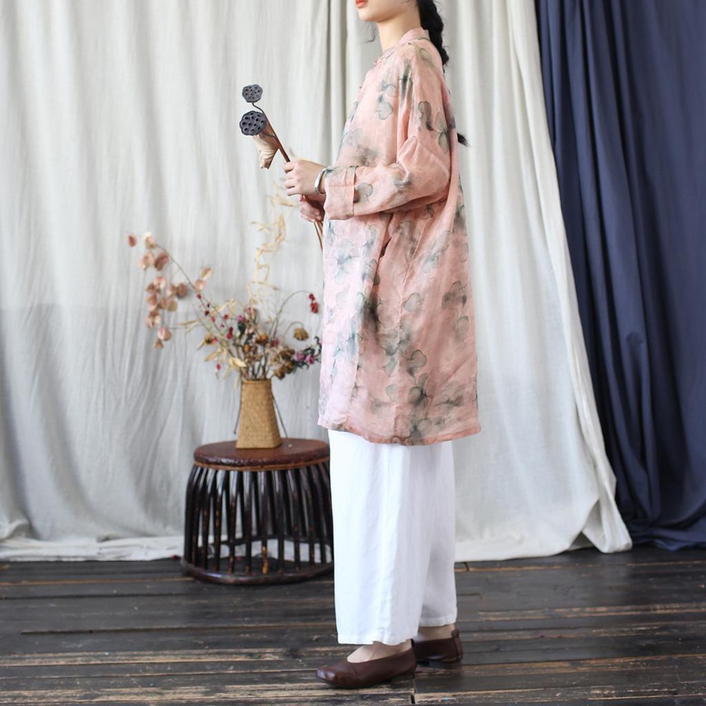 Johnature Vintage Stand Long Sleeve Shirts For Women Print Floral Tops Autumn Loose Chinese Style Female Shirts