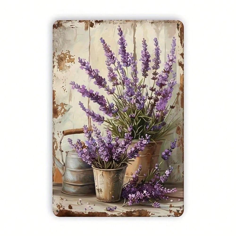 Metal Poster Lavender Retro Flower Wall Art 20x30 cm Waterproof Living Room Decor