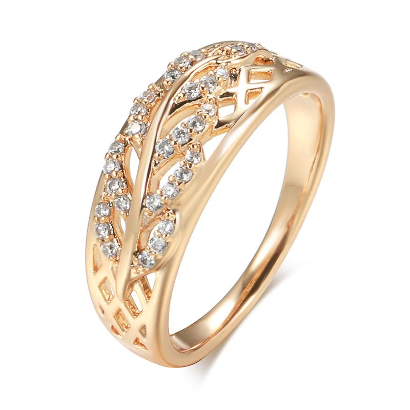 New Fashion Natural Zircon Leaf Ring For Women Rose Gold Geometric Hollow Line Wave Ring Vintage Wedding Fine Jewe