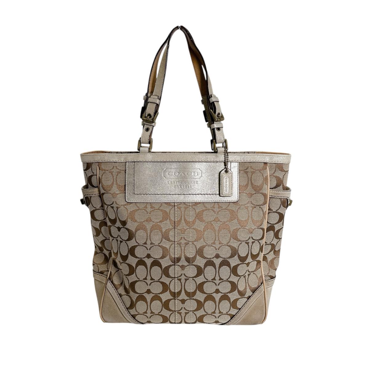 

COACH canvas Shoulder Tote Bag leather beige Women F055 Used