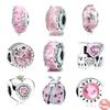 925 Sterling Silver Pink Murano I Love Mom Love Cross Heart Diy Fine Beads Fit Original Charm Bracelet Women Jewelry
