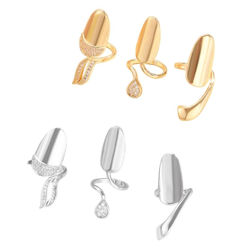 Set of 3 Elegant Open Knuckles Rings Featuring Cubic Zirconia Stones Nail Cap Rings Suitable for Trendy Nail Jewelry
