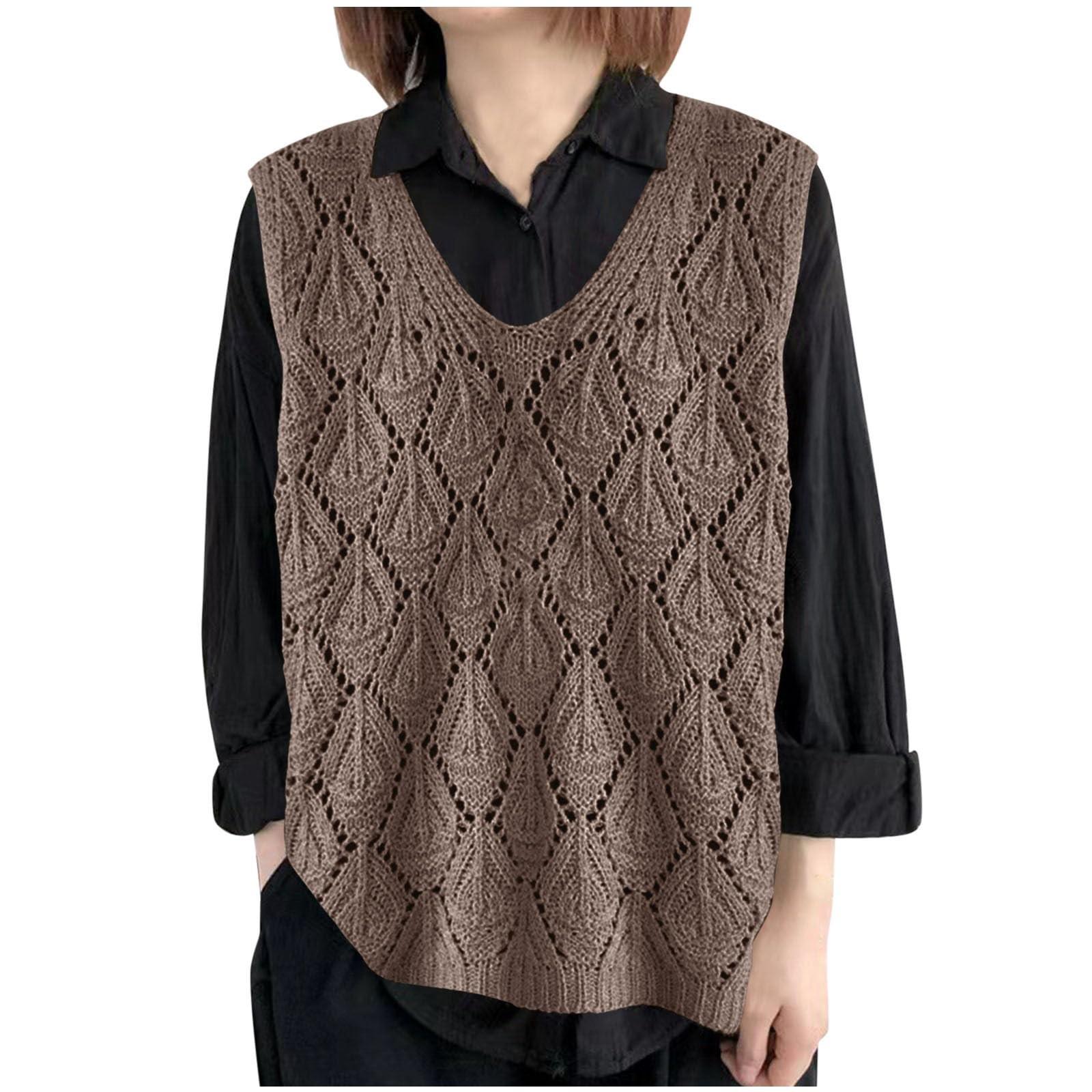 

Женский повседневный модный ретро пуловер с V-образным вырезом, свободный, ажурный, без рукавов One Size коричневый