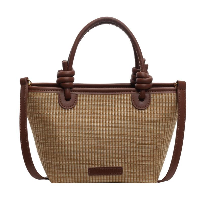 

Жіноча солом яна сумка великої місткості 2024 нова літня універсальна приміська пляжна сумка з відерцем коричневий