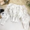 Women Tops Off Shoulder Puff Long Sleeve Elastic Waist Short Tops Perspective Mesh Yarn Casual Tops Party Daily Wear