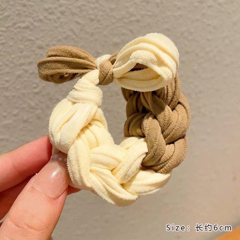 Korean version of thick high elastic color braided hair band dopamine bow durable hair does not hurt the high color value female head rope