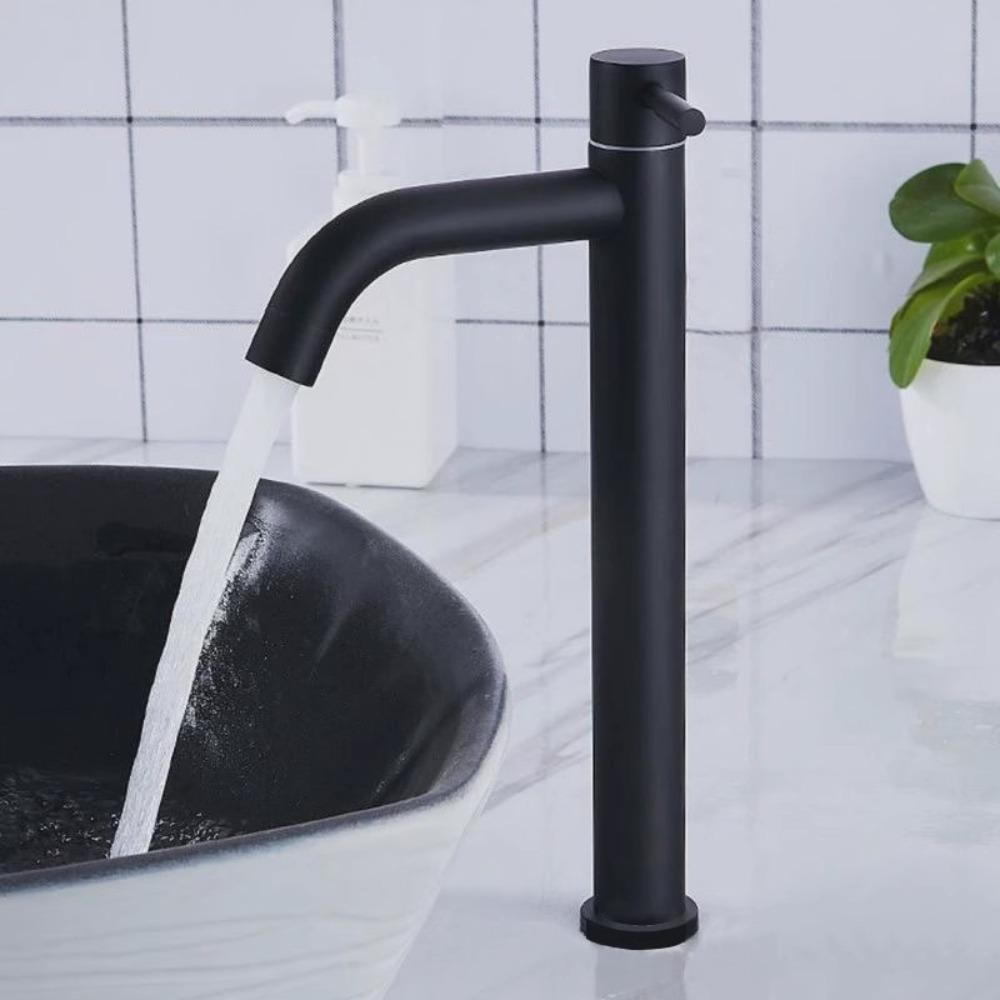Quick Open Single Cold Faucet Stainless Steel Washbasin Tap Heighten Washbasin Faucet  Hotel