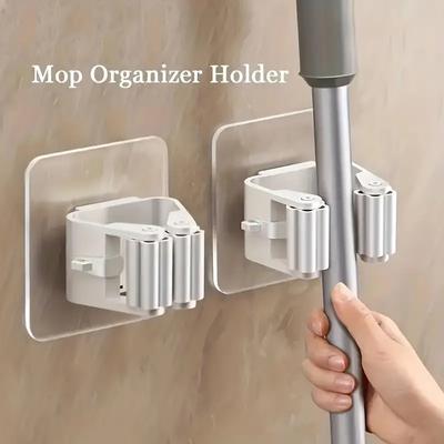 2PCS Mop Hook Without Punching Broom Clamp Holder with Strong Magic and No Trace Wall Hanging Shelf with Adhesive Hook