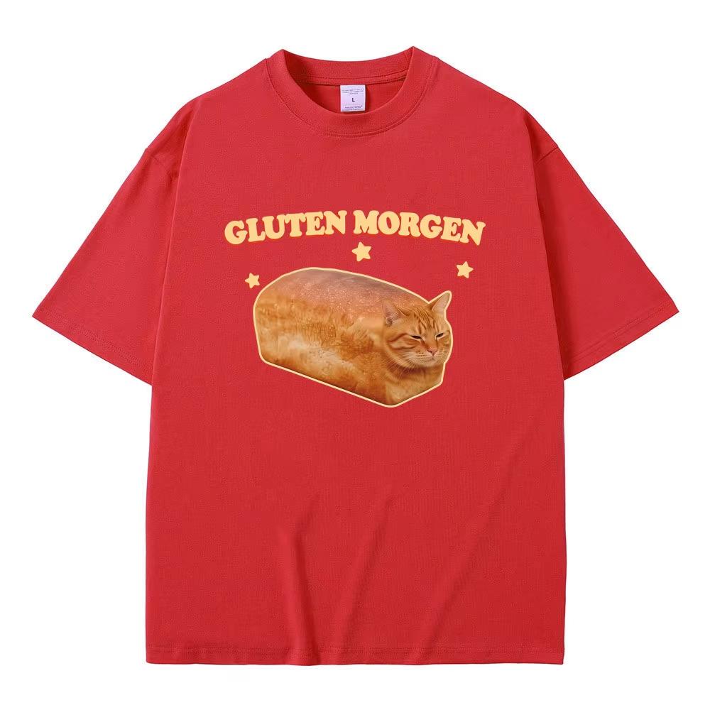Gluten Morgen Funny Cat Meme T-shirts Silly Cats T Shirt Men Women Casual Humor Tee Shirt Oversized T-shirts