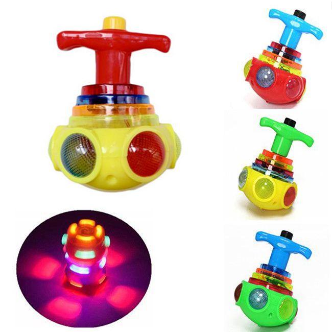 1 Pc Cartoon Spinning Top Football Submarine PVC Model LED Flashing Light Music Launcher Night Glow Kid Gift Toy