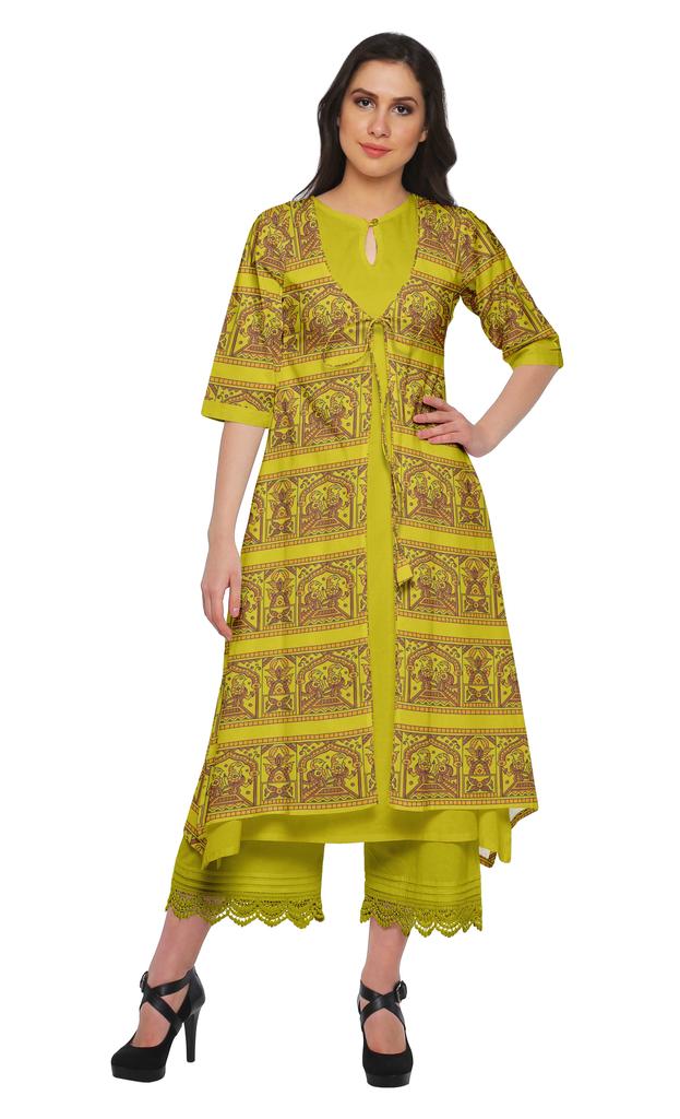 Moomaya Indian Palazzo Kurta Jacket Set For Women Partywear Chanderi Ethnic