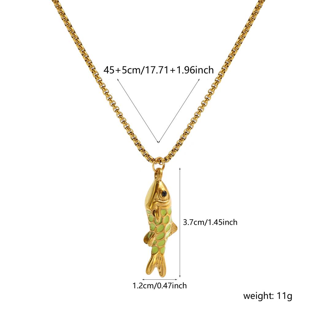 304 Stainless Steel Enamel Fish Pendant Charm Necklace 18K Real Gold Plated Box Chain 45cm + 5cm For Women Ocean Jewelry Gift