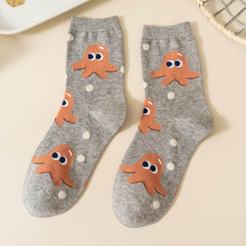 Koreanische Dongdaemun Damen Niedliche Emoji Baumwollsocken - Cartoon Snacks Wadenlänge