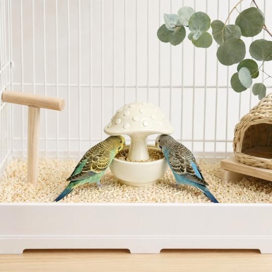 Jijijing Mushroom Bird Feeding Bowl, No Mess Pet Cage Feeder, Covered Food or Water Bowl for Small Animals Budgie Cockatiel Hamster