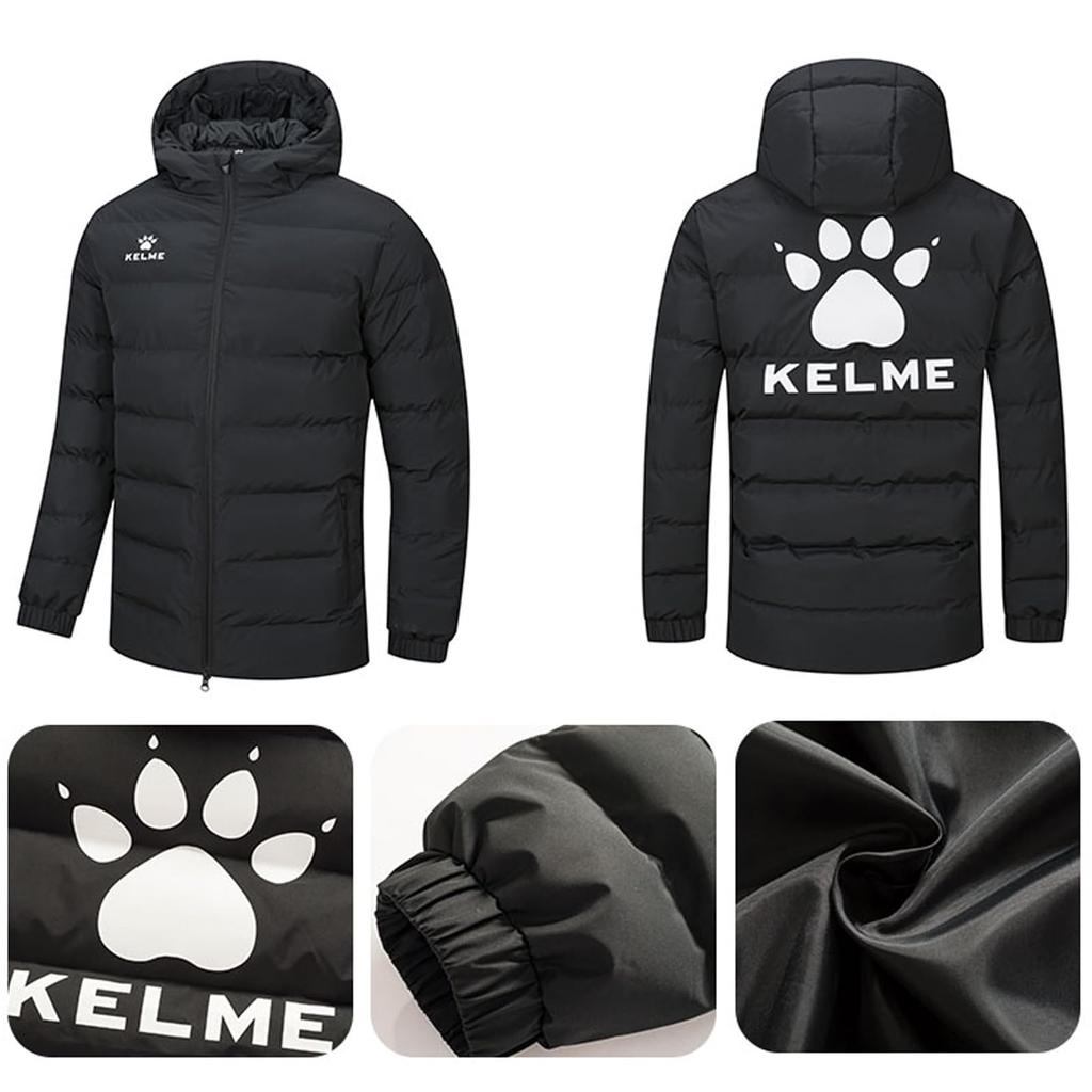 Kelme Hooded Coat, Padded Jacket, Short Length, Thick, Loose Fit, Lightweight, Stylish Winter Jacket (Black, Size M)