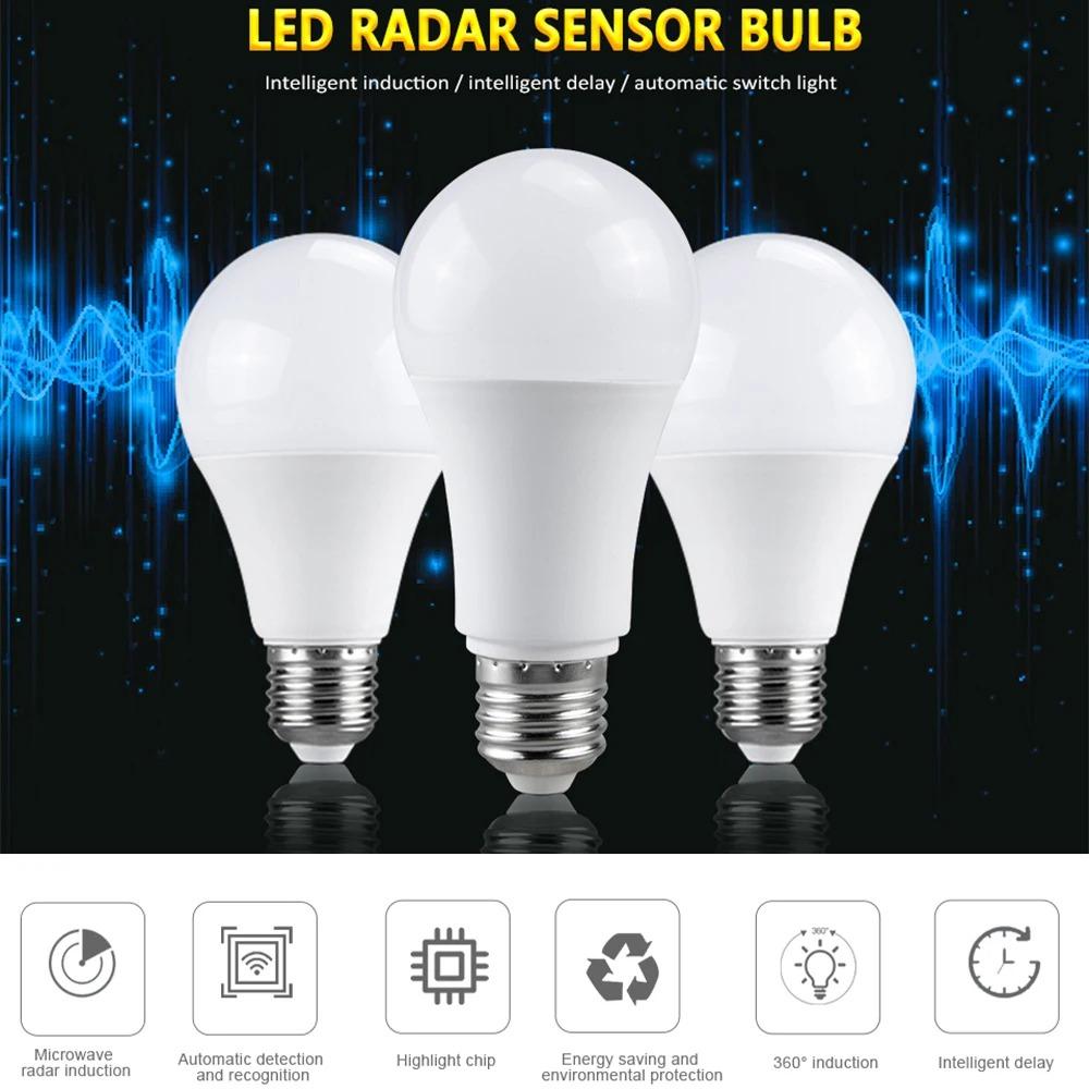 Motion Sensor LED Bulbs E27 PIR Lamp 7W Cool White 6500K LED Light Bulb Auto On/Off for Front Door, Garage, Stairs, Hallway