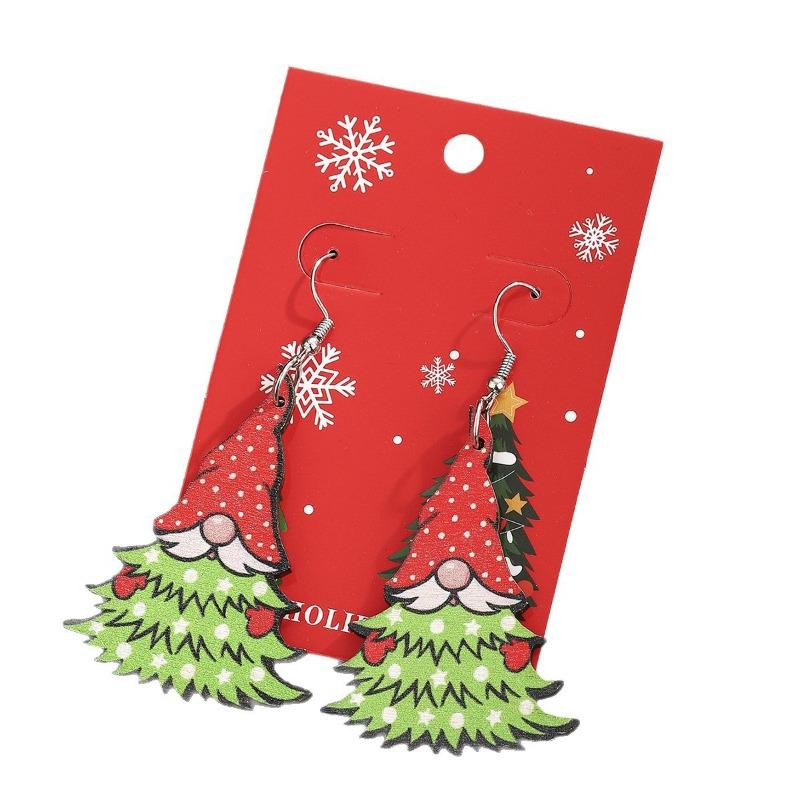 Christmas Fashion Earrings Wood Printed Stud Earrings Santa Ear Hooks Christmas Tree Earrings