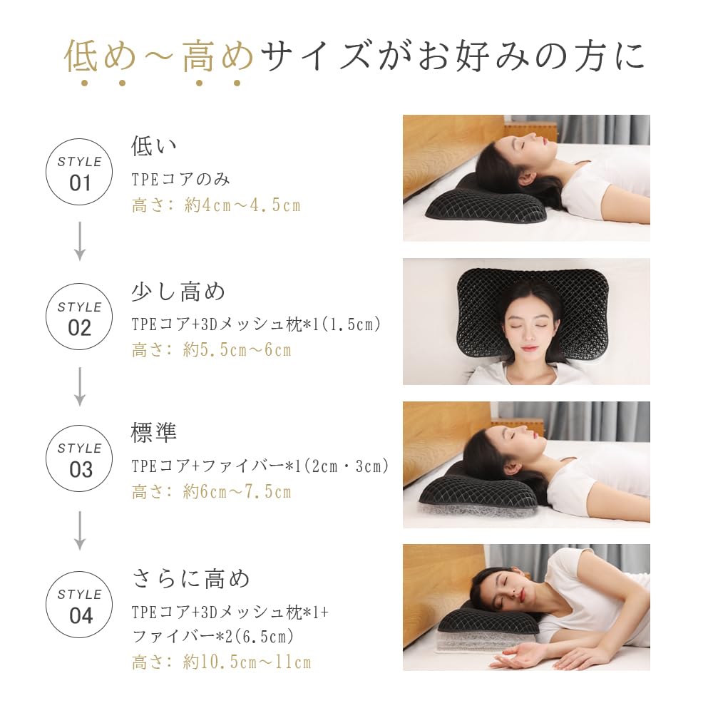 Gel Pillow, TPE Fiber Pillow with Two Pillowcases, Adjustable Height, Zero Gravity, Pressure Relief, Washable, Breathable, Perfect for Sleeping on