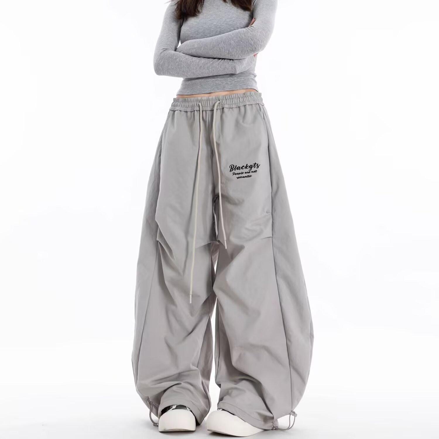 

Unisex Summer Pleated Paratrooper Quick-Dry Wide-Leg Casual Pants Small