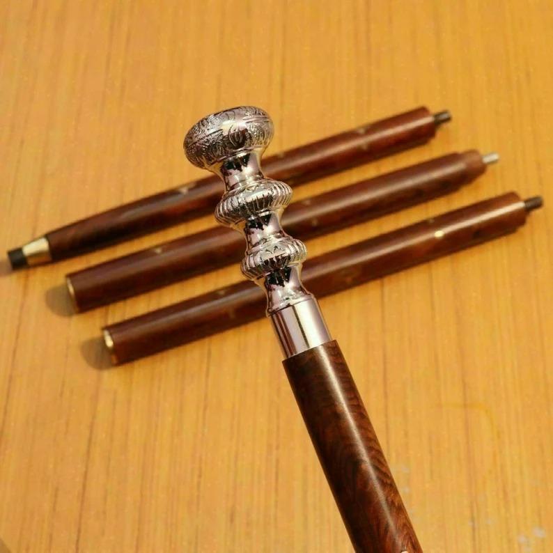 Nautical Shiny Brass Piller Handle Walking Stick Vintage Canes Collectibles Item