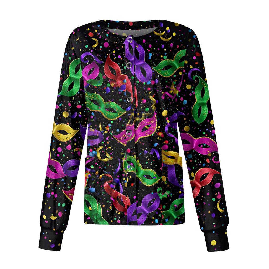 Damski casualowy kardigan z długim rękawem, jednorzędowy, z nadrukiem, odzież ochronna