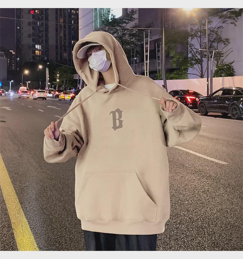 Men's Hong Kong Style Retro Hooded Sweatshirt - Spring/Fall American Heavyweight High Street Trendy Loose Jacket with Plus Velvet