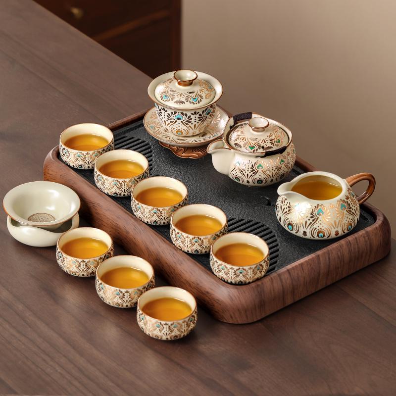 Ru Kiln Kung Fu Tea Set: Light Luxury Teapot, Teacups & Brewing Tray