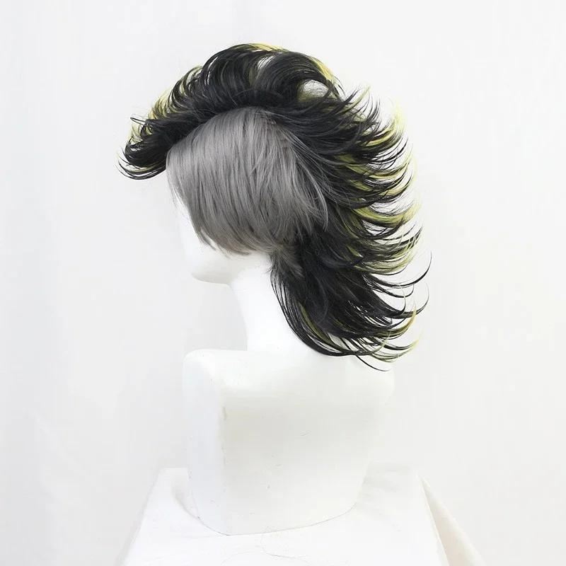 Anime Shinazugawa Genya Cosplay Wigs Anime Demon Slayer: Kimetsu No Yaiba Black and Yellow Style High-temperature Fiber Hair Wig