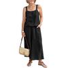 Women Linen Two Piece Set Sleeveless Tank Top Wide Leg Pants Casual Summer Outfit Lightweight Breathable Fabric