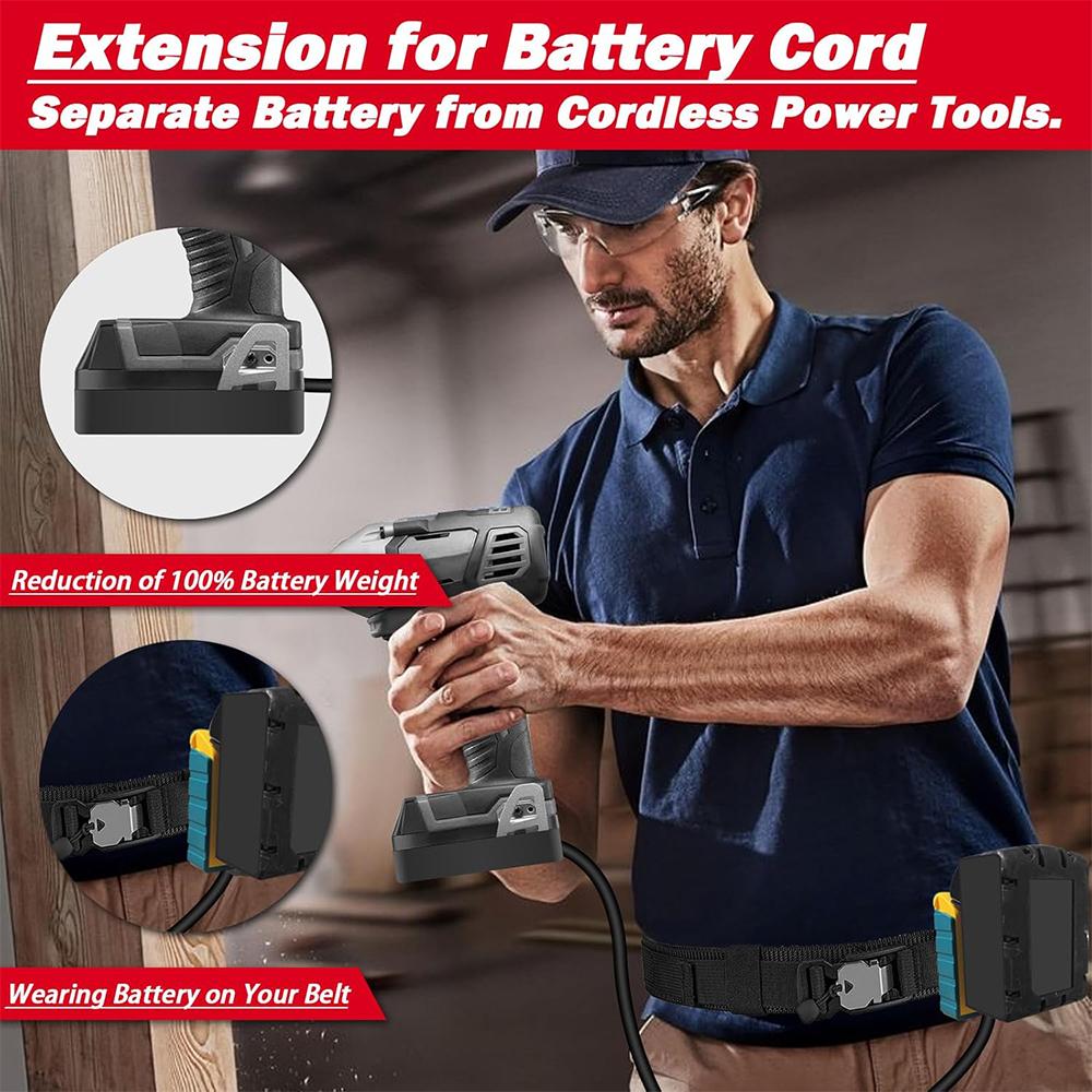 Battery Extension Cord Tool for Makita Bosch Dewalt Milwaukee 18V-20V Lithium Battery Lightweight with Belt Clip 1.5M Cable