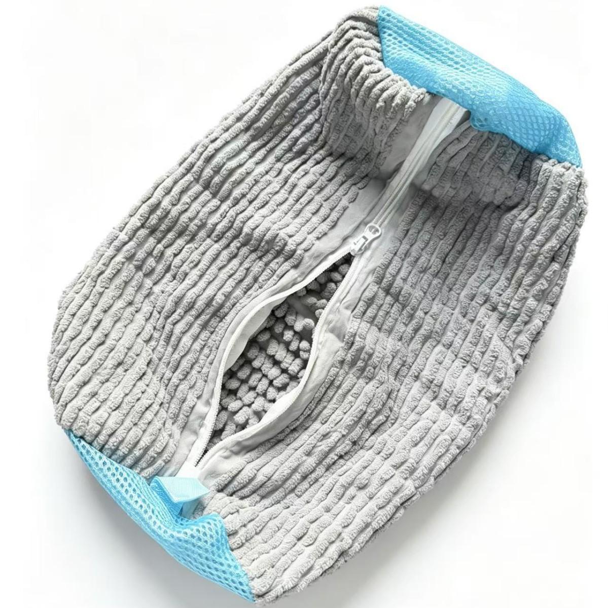 

4pcs Zipper Shoe Washing Machine Bag Rich Fluff Interior Laundry Wash Bag Built In Shoe Brush Reusable Protective Sneaker Cleaning Laundry Bag For Hou сірий