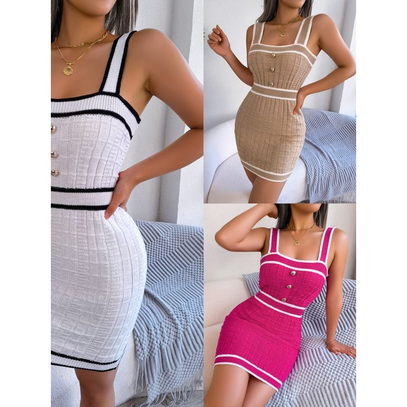 

2023 Waist Knitted Hip Wrap Skirt Waist Trimming Knitted Bodycon Dress Khaki M