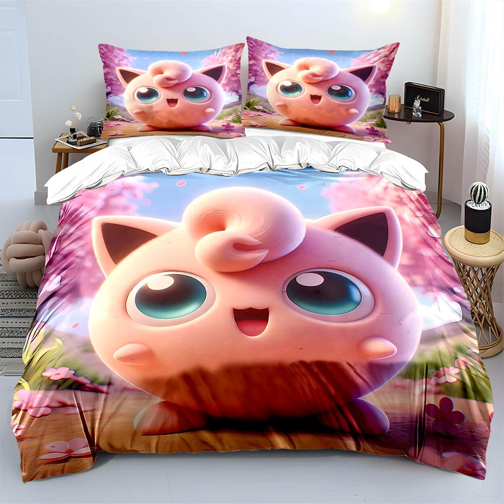 Pokemon Jigglypuff 3dílná ložní souprava Povlak na polštář Dospělý přehoz na postel Ložnicová ložní souprava Sada přikrývky Přikrývka Domácí dekorace Povlak na přikrývku