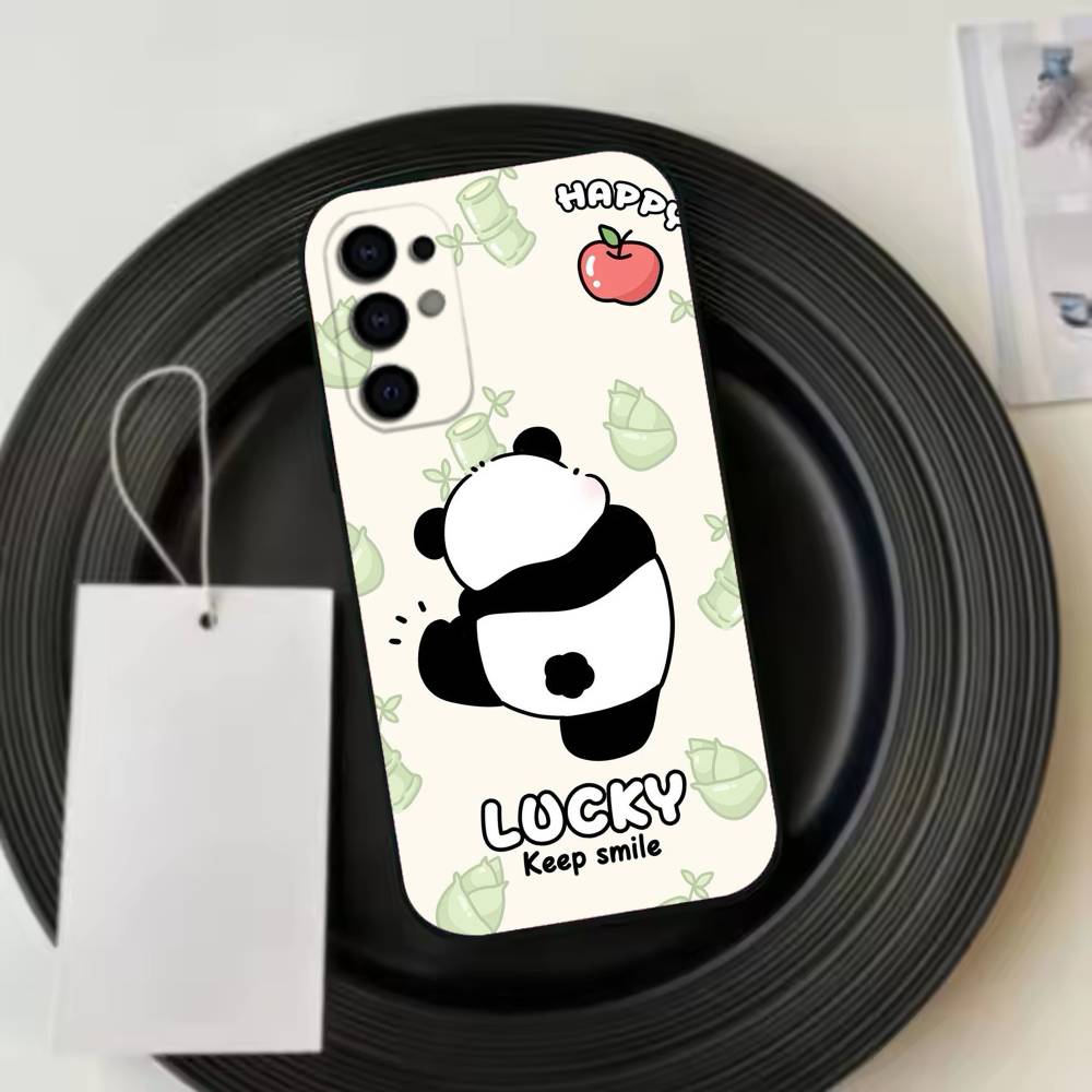 Cute Lucky Panda Phone Case Black Silicone Soft For Samsung S25,S24,S21,S22,S23,S30,Ultra,S20,Plus,Fe,Lite