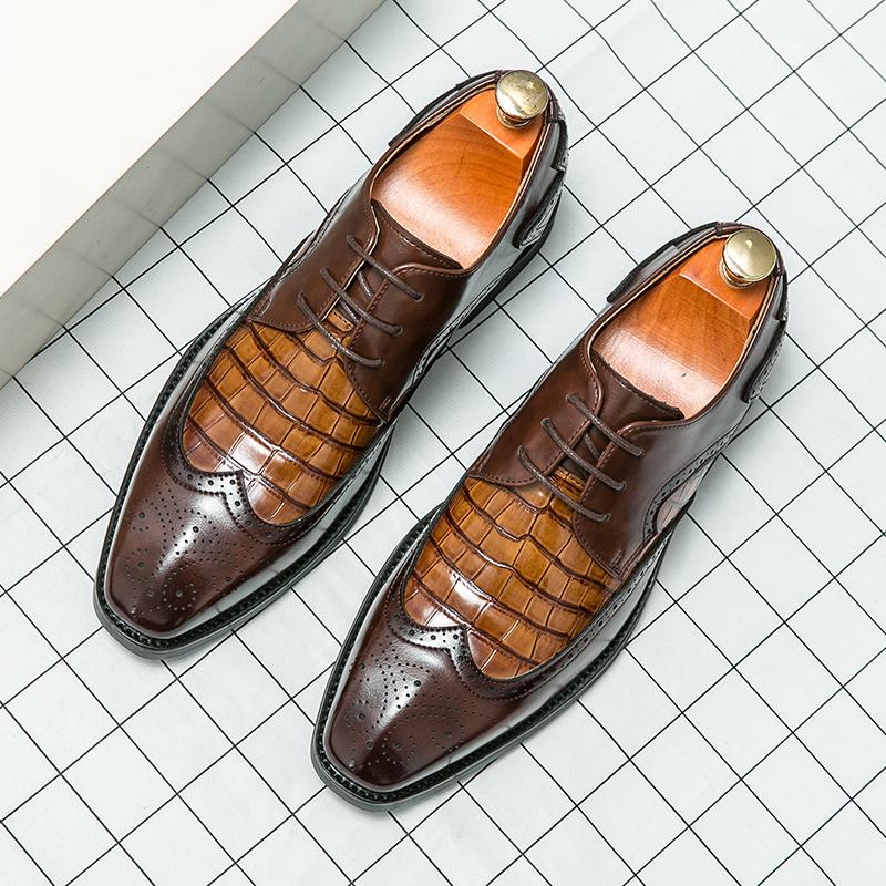Móda Britský Módní Návrhář Pánské Špičaté Oxford Brogue Boty se Vzorem Aligátora Svatba Ples Návrat Domů Obuv Zapatos Hombre