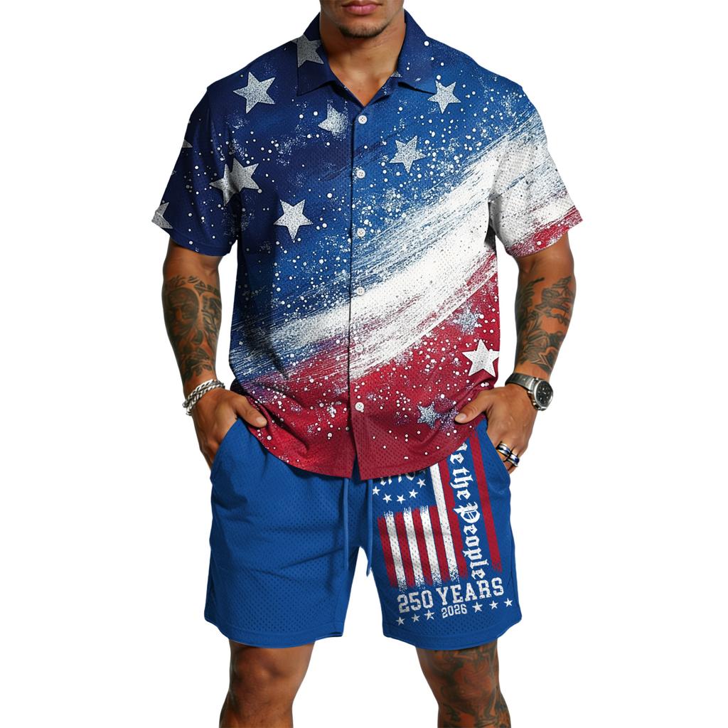 Men's Casual Lightweight Breathable Short-Sleeve Shirt And Shorts Set