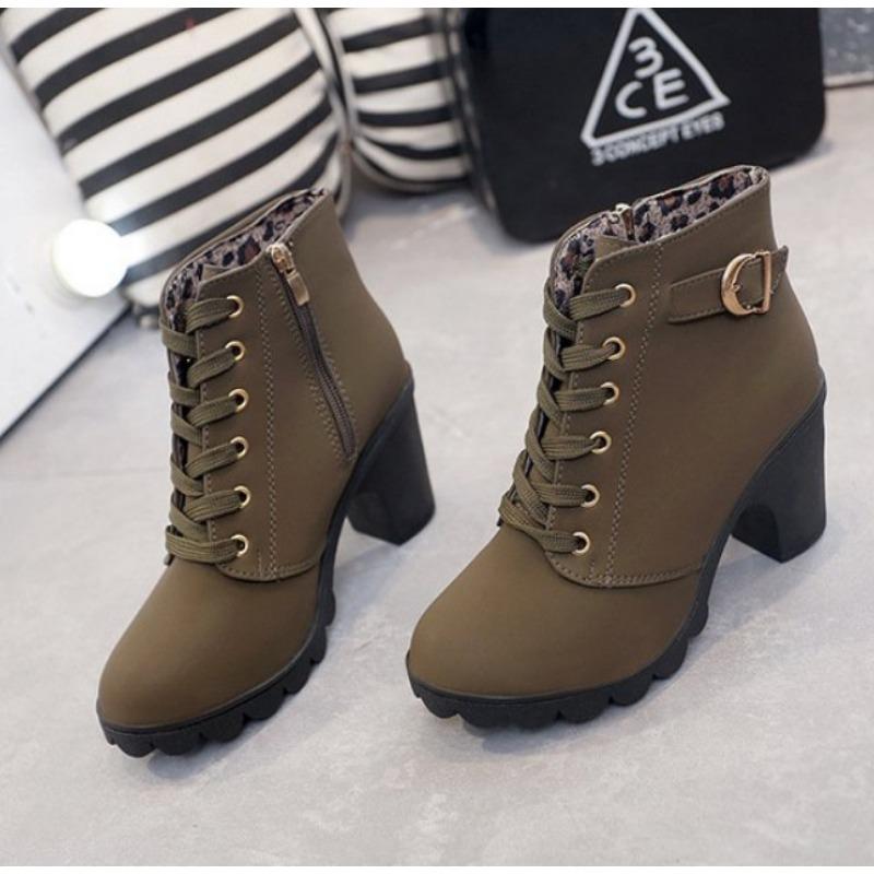 

Ботильоны Мартин на толстом каблуке большого размера, женские осенне-зимние новые ботинки на шнуровке и боковой молнии 35