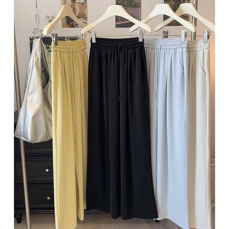 Summer God Pants, Cool and Smooth High-waisted Straight-leg Pants, Loose Casual Wide-leg Pants, Women's Summer Skin-friendly Ice Silk Pants