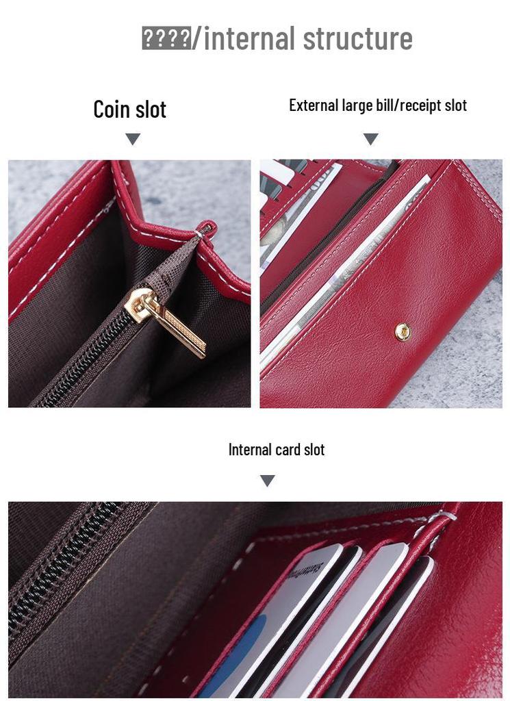 Women's Retro Long Leather Wallet - Oil Wax Zipper Clutch with Large Capacity