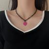 Trendy 2025 Pink Heart Pendant Necklace & Earrings: Hip-Hop, Cool, Sweet Accessories for Women