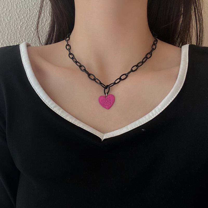 Trendy 2025 Pink Heart Pendant Necklace & Earrings: Hip-Hop, Cool, Sweet Accessories for Women
