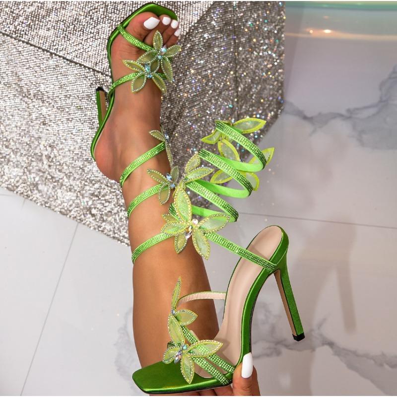 New Elegant Designder Crystal Butterfly-knot Ankle Strap Woman Sandals Sexy Open Toe Thin High Heels Stripper Party Pumps Shoes