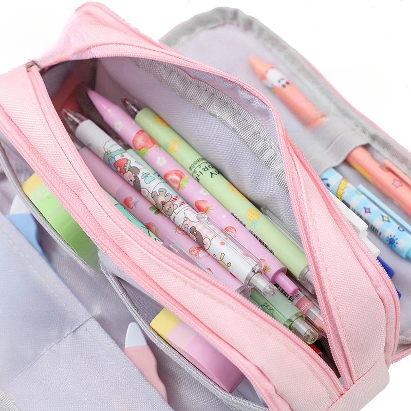 Multi Layer Student Pencil Case Large Capacity Multifunctional Storage Bag Canvas Macaron Colored Stationery Bag Pencil Case