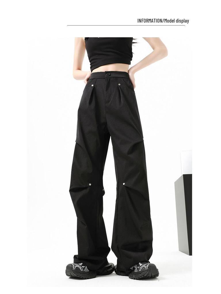 Women's 2025 Quick-Dry Rivet Work Pants: Spring/Summer, Narrow Straight-Leg, Casual, Wide-Leg