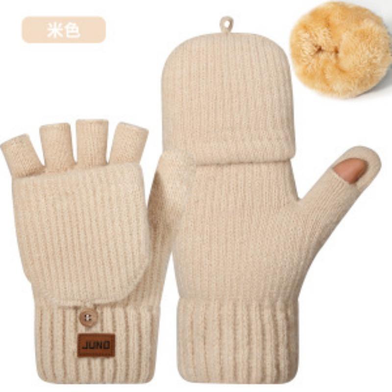 Thickened Half-finger Gloves Autumn and Winter Velvet Knitted Cold-proof and Warm Half-cut Writing Wool Leaking Finger Gloves